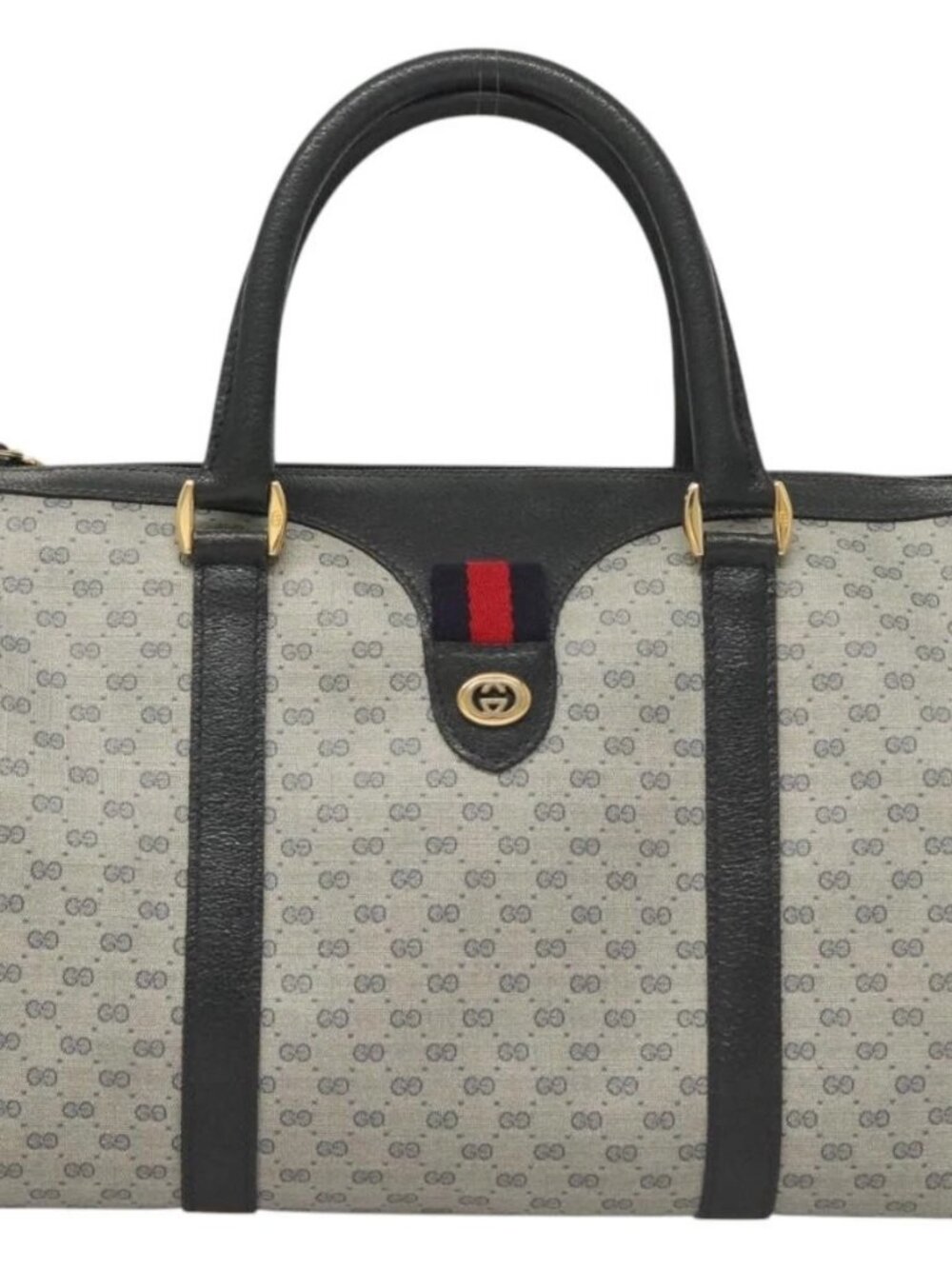 GUCCI Micro GG Supreme Sherry Line Bag PVC Navy Gold Red 40 02 007 Auth BA2011 - Picture 2 of 16